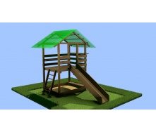 Деревянный детский домик-площадка c горкой и песочницей